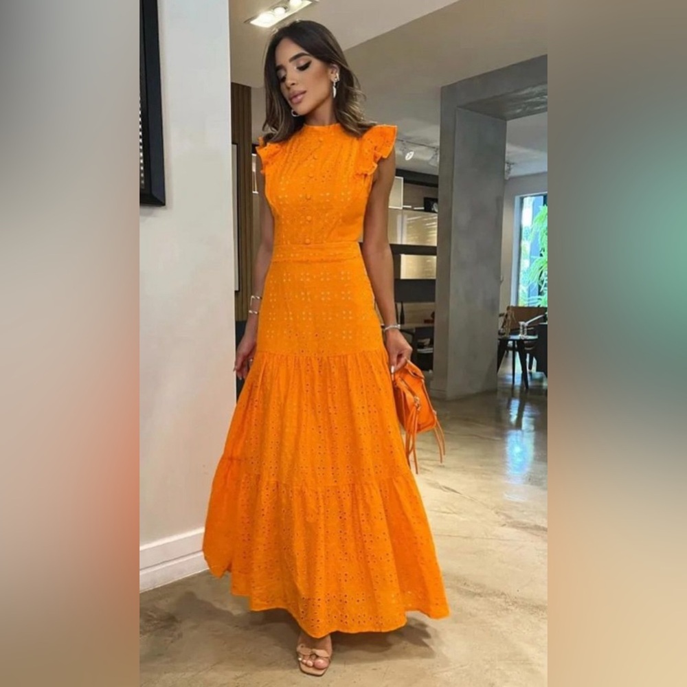 NWT- Pimpinella Orange Eyelet Maxi Dress Medium